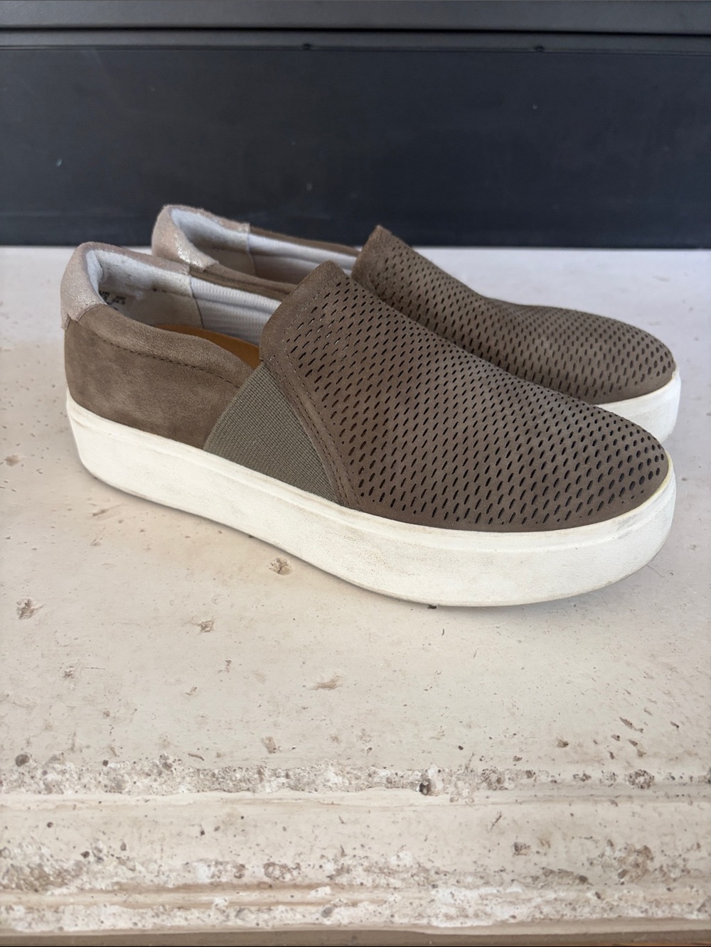 Dr Scholls  Slip-On Perforated Suede Sneakers - Taupe
